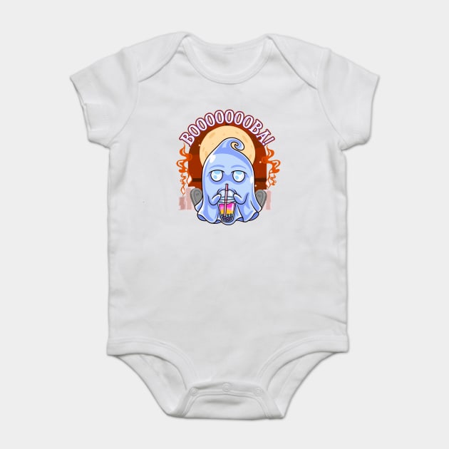 Boba Tea Ghost Boooooooba! Boo Drinking Boba Tea Funny Ghost Halloween Baby Bodysuit by creative